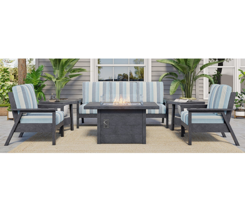 Tofino Fire Table and Seating Set - 48" Fire Table, Sofa, 2 Arm Chairs, and 2 End Tables